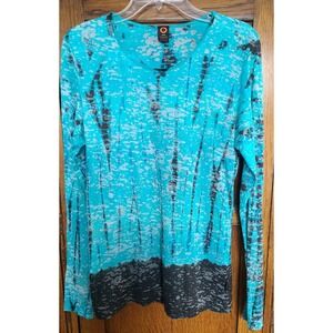 Ojai International Womens Large Turquoise Tie Dye Burnout Long Sleeve Top USA